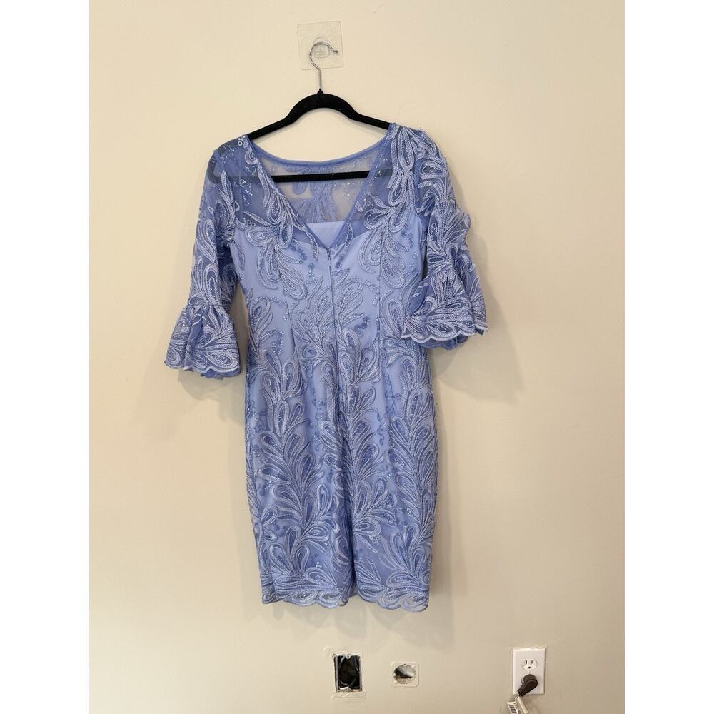 Adrianna Papell Women Light Blue Embroidered Sequin Knee Dress Size 0 1898 - Picture 6 of 10